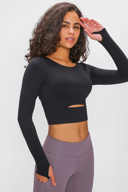 Long Sleeve Cropped Top with Keyhole