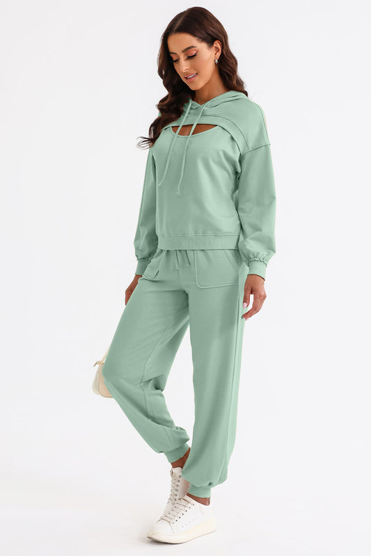 Light Green Cutout Hoodie and Joggers Set