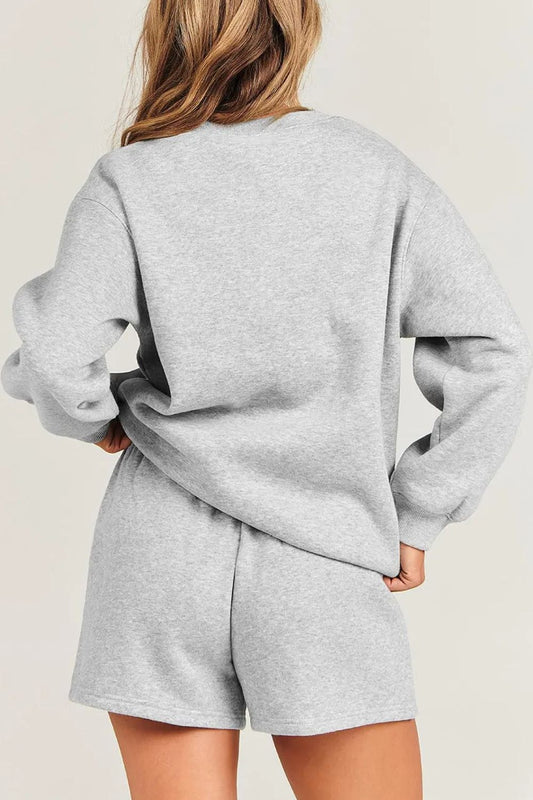 Light Gray Sweatshirt and Shorts Set