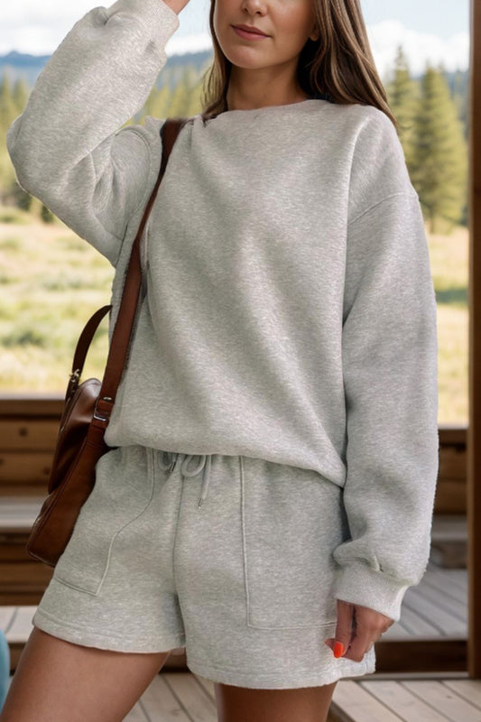 Light Gray Sweatshirt and Shorts Set