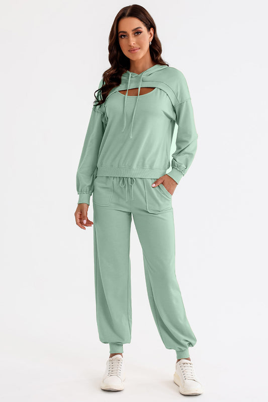 Light Green Cutout Hoodie and Joggers Set