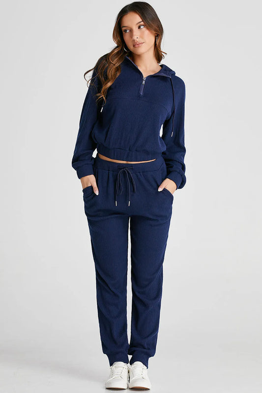 Navy Ribbed Athleisure Set