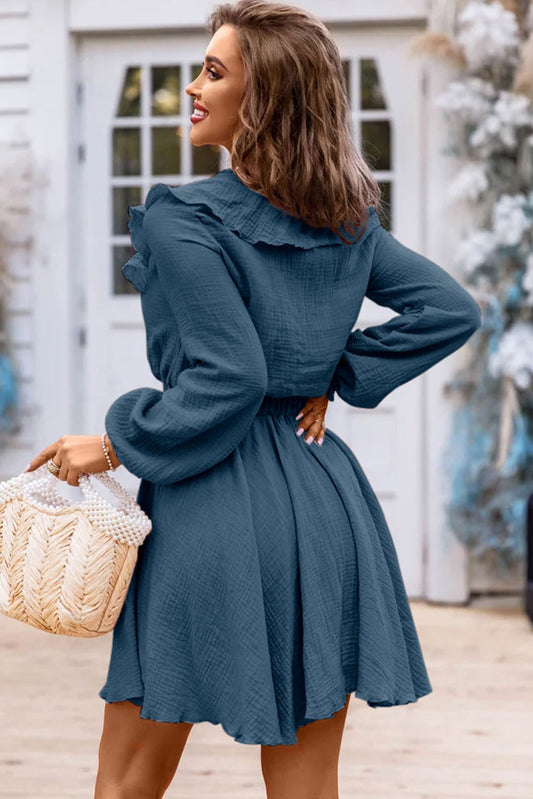 Ruffle Trim V-Neck Dress