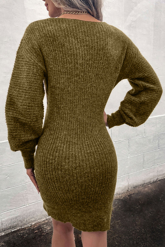Ribbed V-Neck Sweater Dress