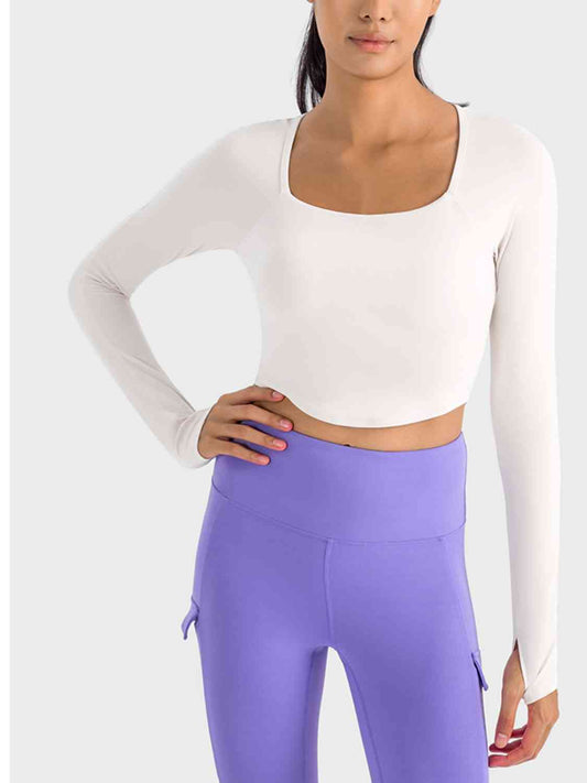 Mesh Back Long Sleeve Crop Top